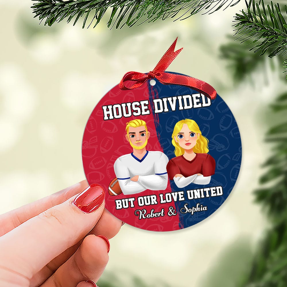 Custom Football Couple Ornament | House Divided | Valentine's Day Gifts Ornament PopCulturePrints