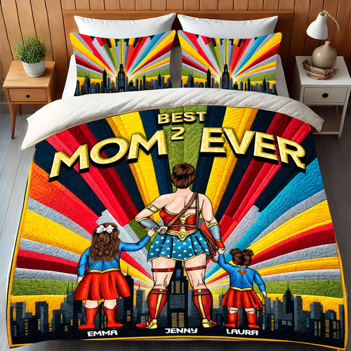 Best Mom Ever Quilt Bedding Set - Personalized Super Mom Gift for Mother's Day, Gifts for Mom, Grandma Blanket PopCulturePrints