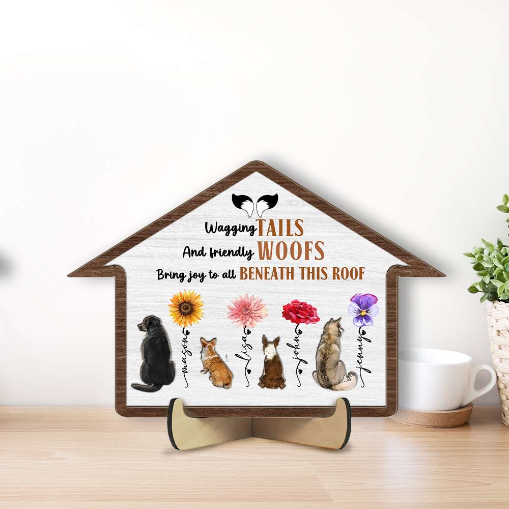 Personalized Dog Lover Wood Sign - Wagging Tails & Woofs Wood Sign PopCulturePrints