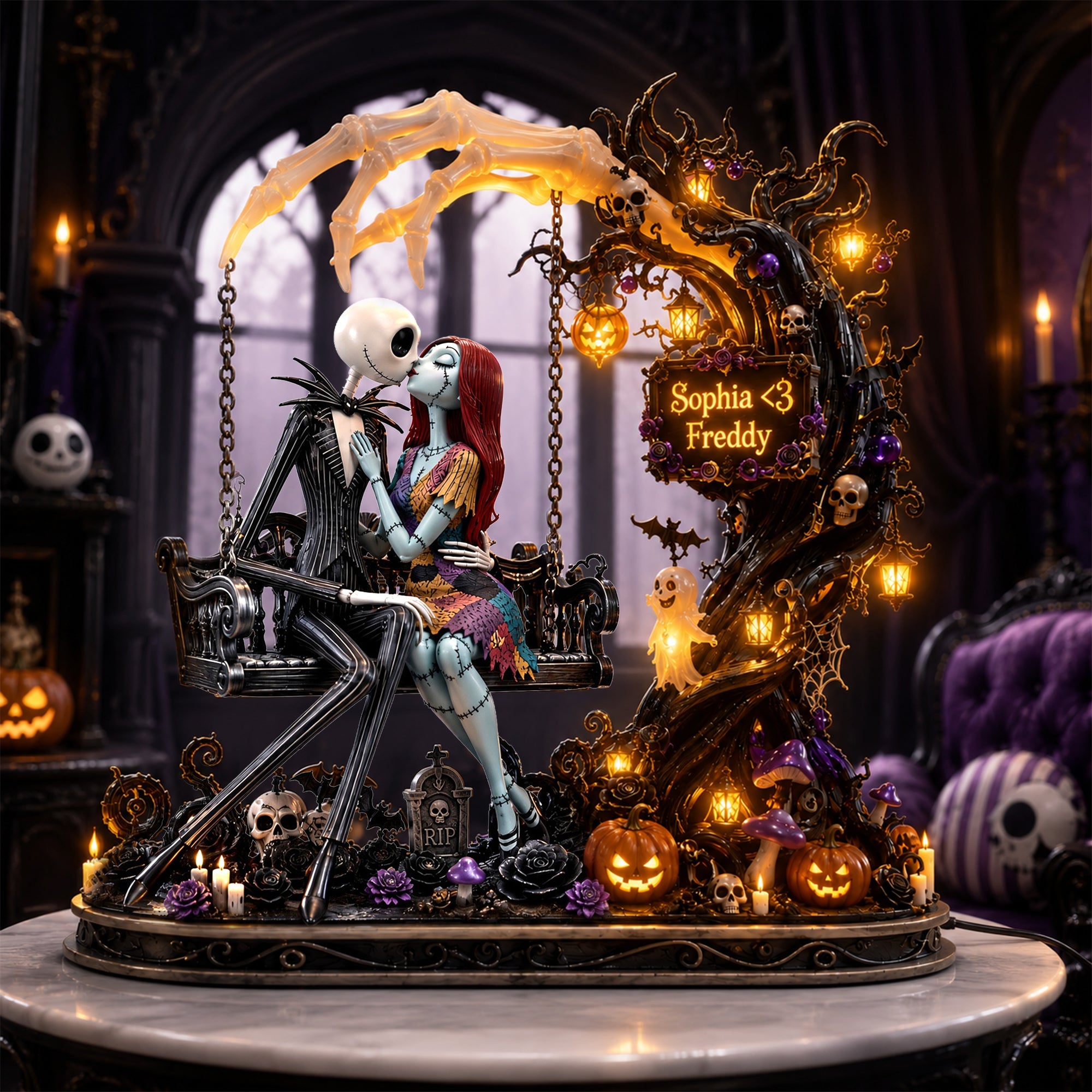 “Embrace the Spooky Season with Love” - Personalized Spooky Swing Couple Acrylic Light Box - Perfect Halloween Gift for Couples