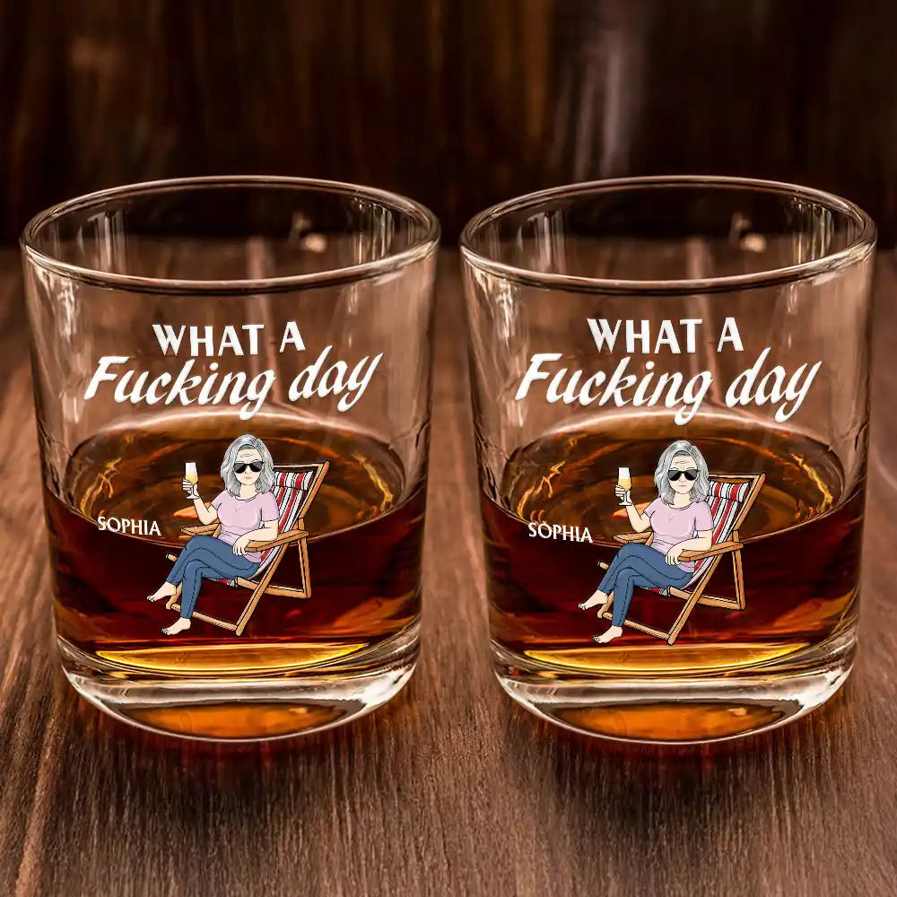 What A Day! Funny Personalized Whiskey Glass - Custom Gift for Friends, Fathers, and Groomsmen Whiskey Glass PopCulturePrints