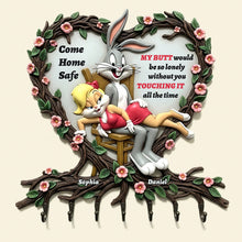 Load image into Gallery viewer, &quot;Come Home Safe!&quot; - Naughty Rabbit Couple Key Hanger - Personalized Gifts for Lovers, Friends, and Couples Wood Sign PopCulturePrints
