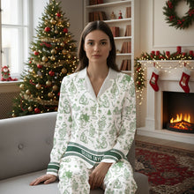 Load image into Gallery viewer, &quot;Embrace the Holiday Spirit with Comfort - Christmas Toile de Jouy Button Up Pajamas, Personalized Gift for Her&quot; Pajama Set PopCulturePrints
