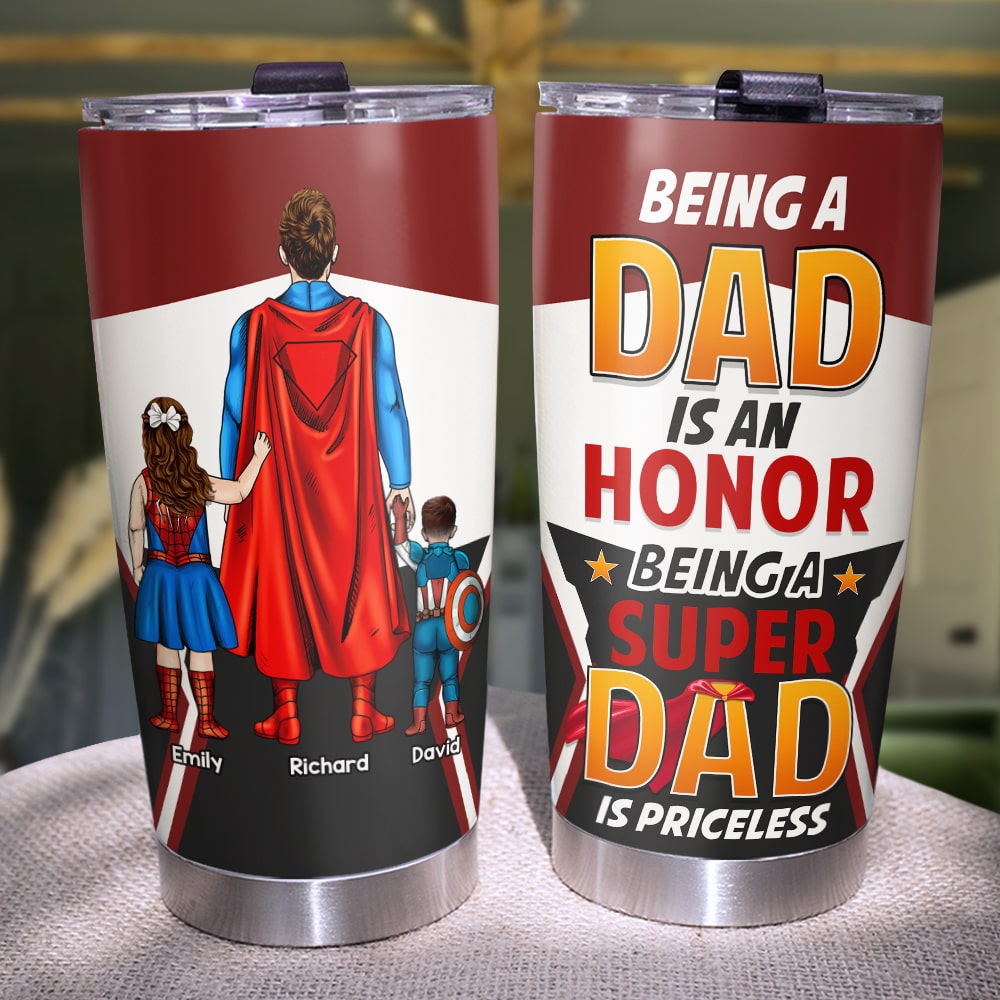 Custom Super Dad Tumbler - Personalized Father's Day Gift Tumbler Cup PopCulturePrints