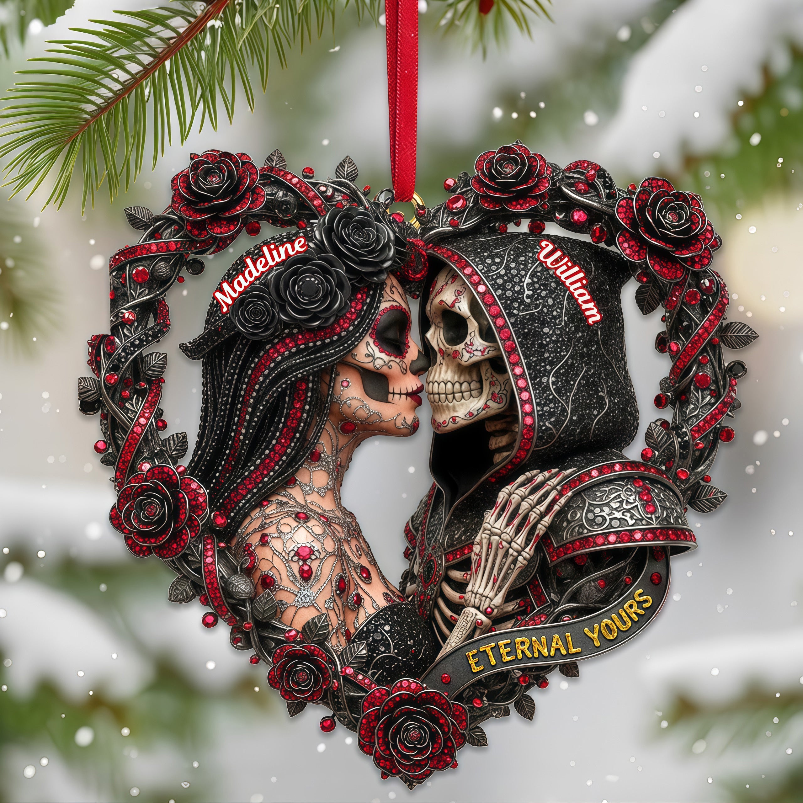 Eternal Yours - Personalized Skull Couple Ornament | Perfect Gift for Lovers Ornament PopCulturePrints