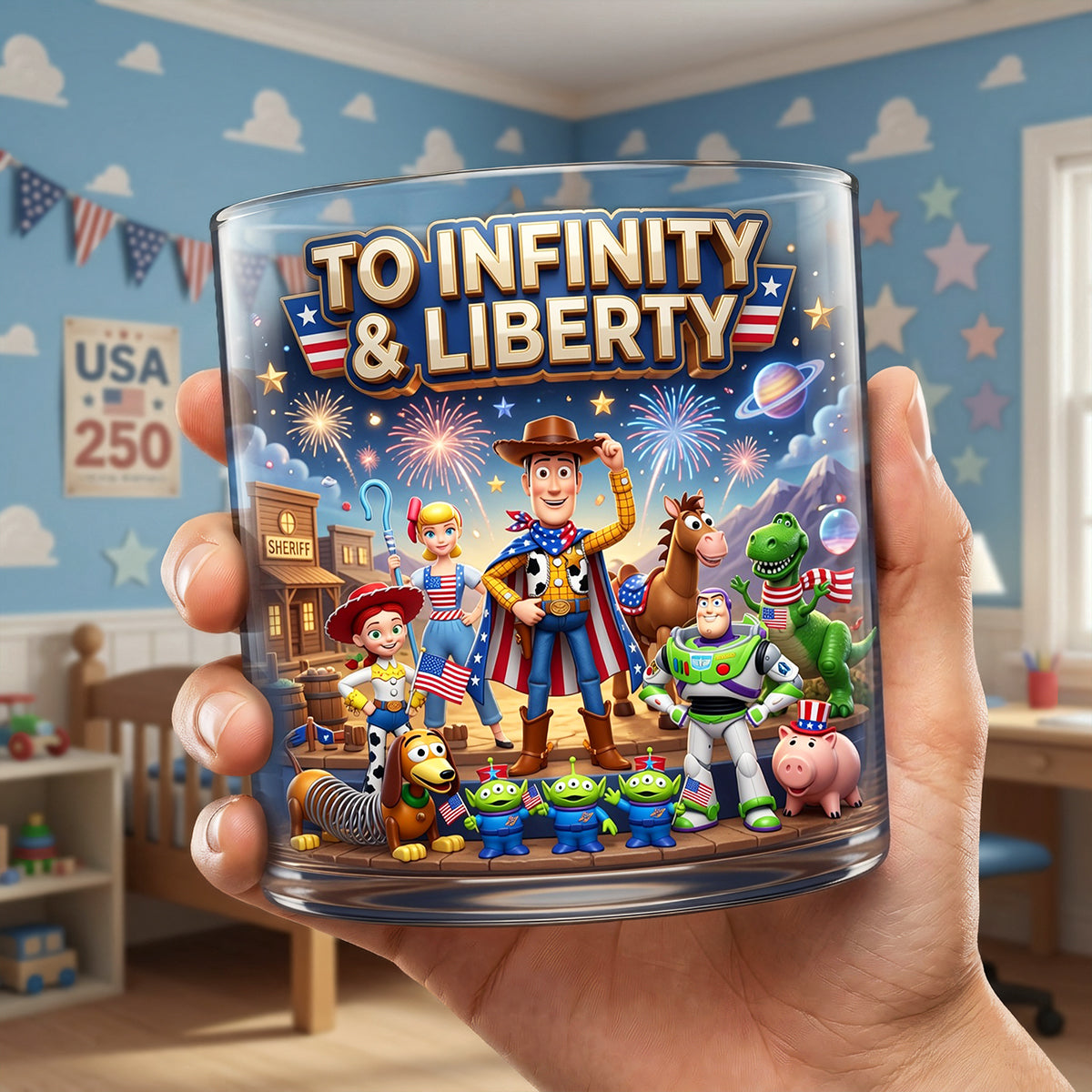 "To Infinity & Liberty" - Personalized Drinking Glass for America’s 250th Anniversary - Perfect Gift for Patriots Glass PopCulturePrints
