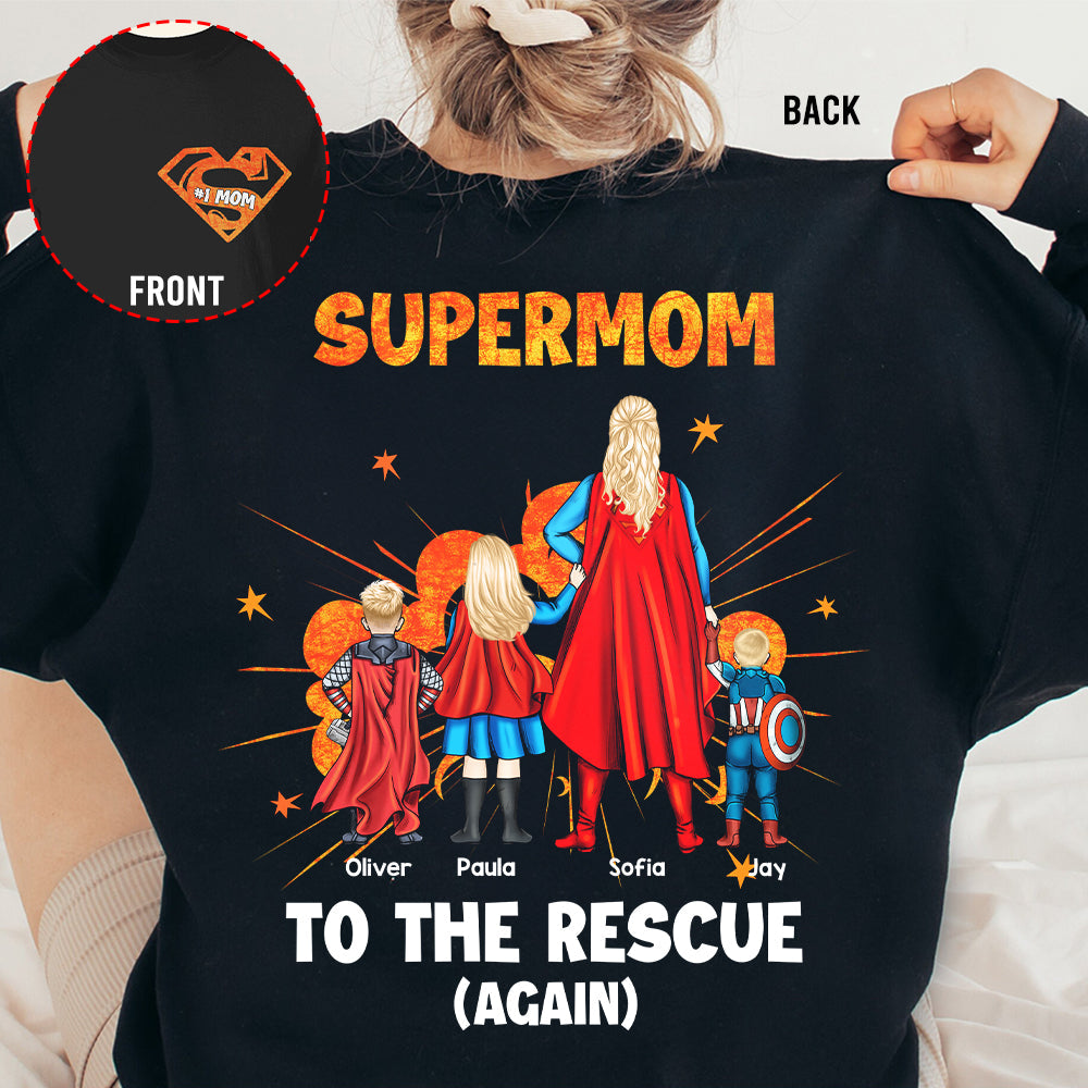 "Supermom to the Rescue!" - Personalized Gift for Mom - Unique Shirt for Mother's Day, Grandma, and More Shirts PopCulturePrints