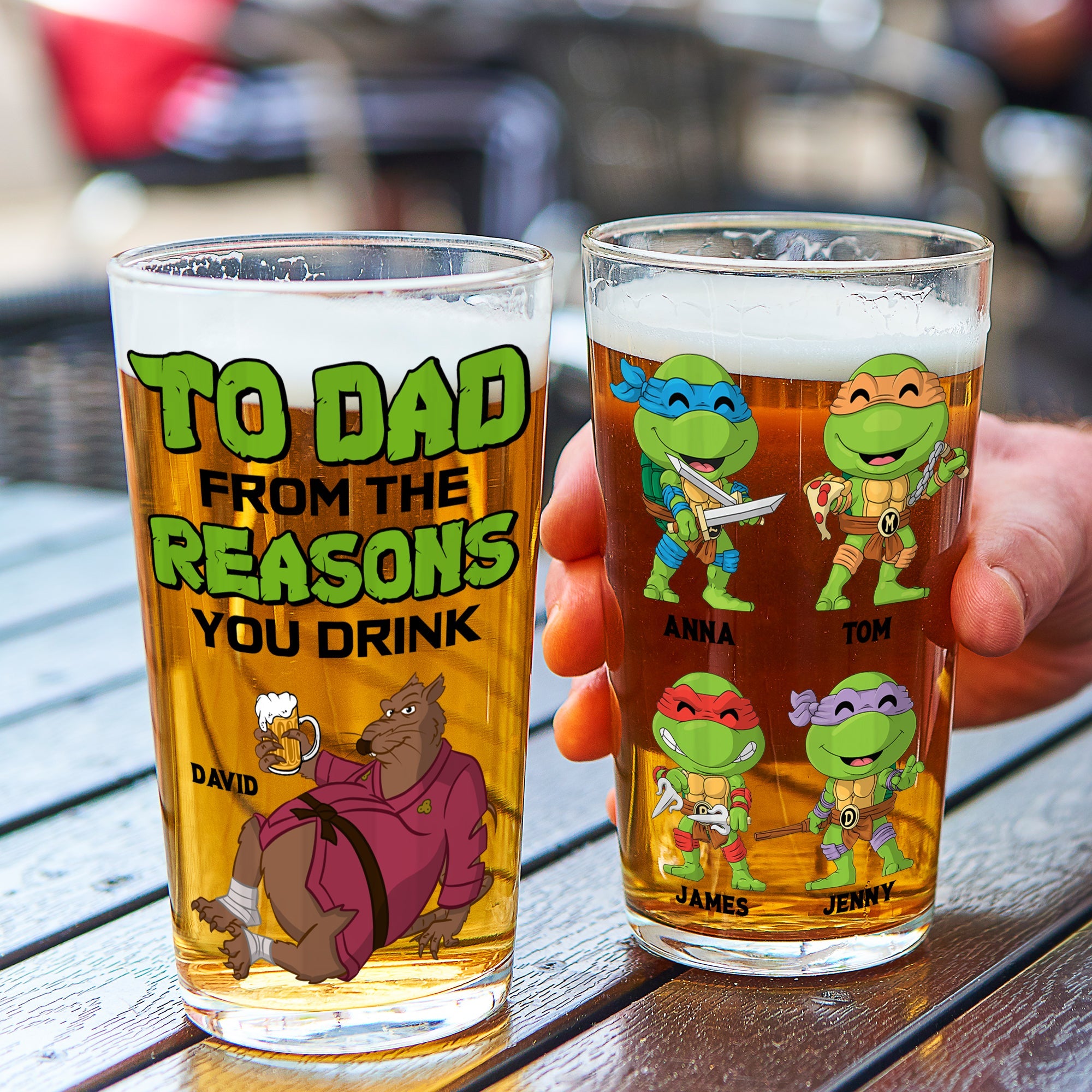 Custom Cartoon Beer Glass for Dad - Ninja Turtle Theme Beer Glasses PopCulturePrints