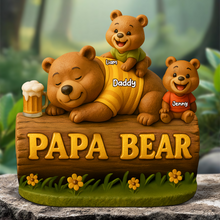 Load image into Gallery viewer, “Cherish Every Moment” - Personalized Papa Bear Plaque - Gift for Dad, Grandpa, and Family Shaped Plaques PopCulturePrints
