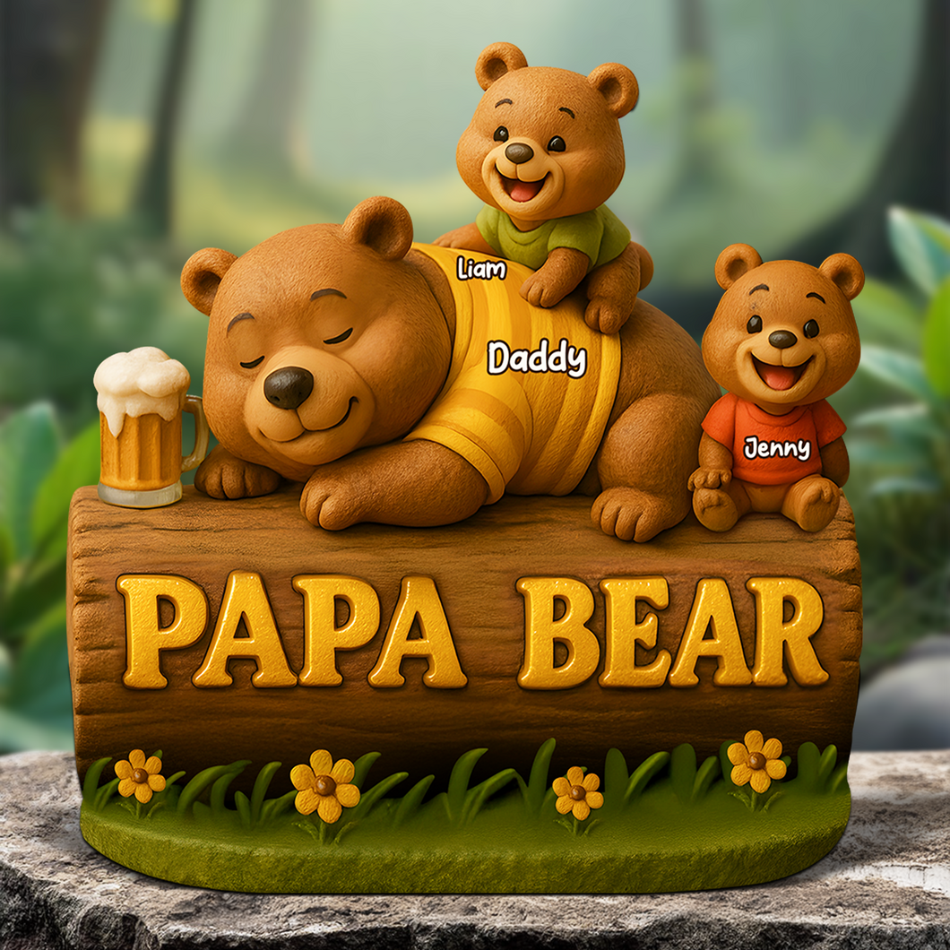“Cherish Every Moment” - Personalized Papa Bear Plaque - Gift for Dad, Grandpa, and Family Shaped Plaques PopCulturePrints
