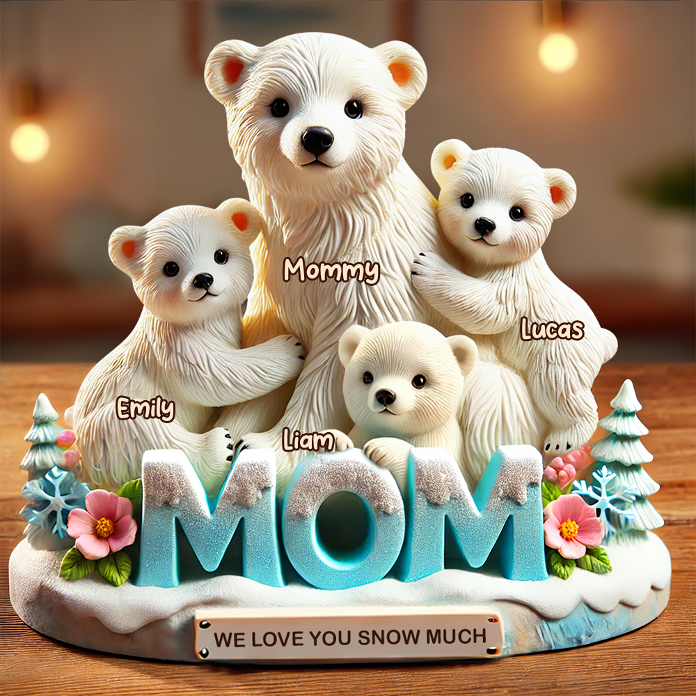 We Love You Snow Much - Polar Bear Mom Plaque - Personalized Gifts for Mom Shaped Plaques PopCulturePrints