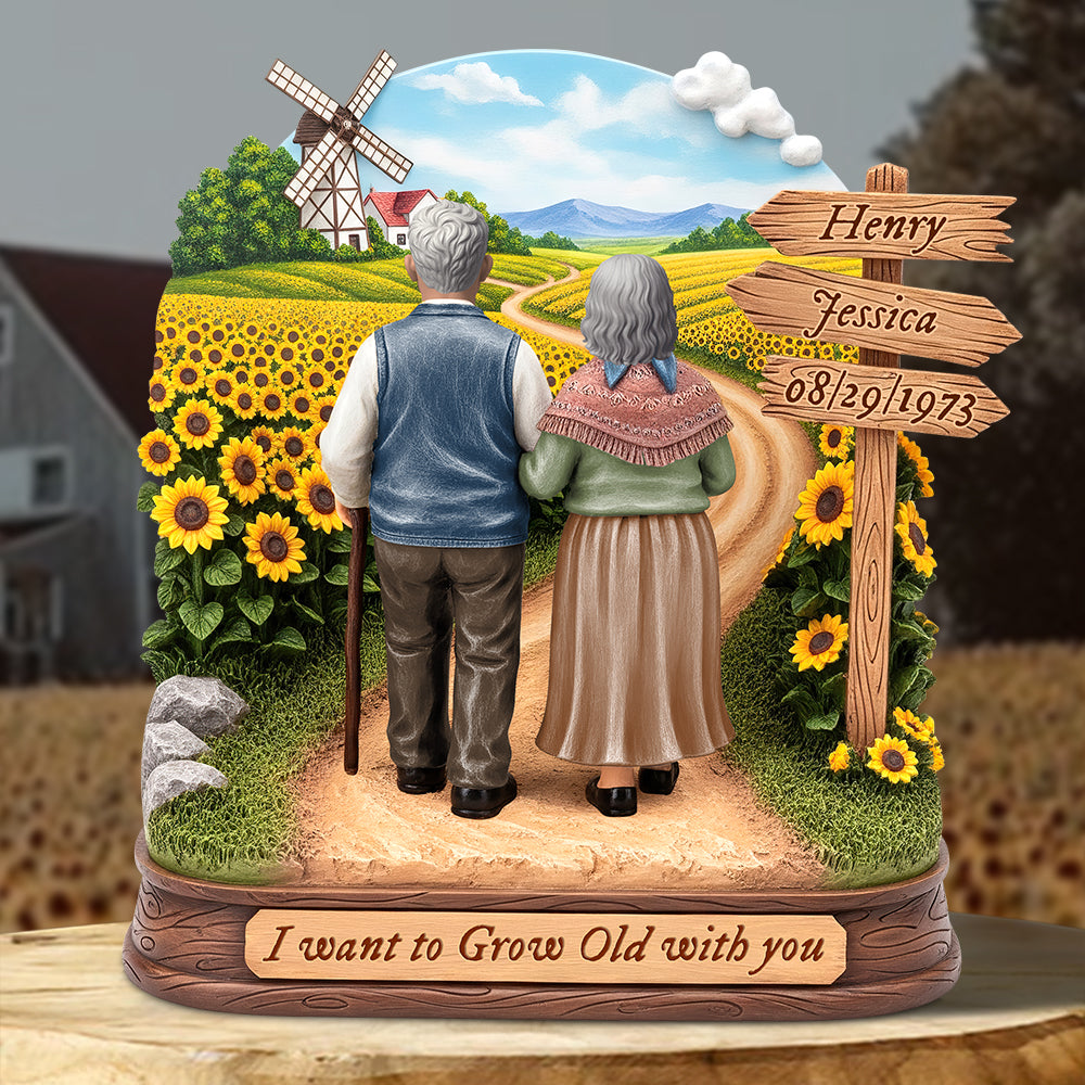 I Want to Grow Old with You - Personalized Old Couple Acrylic Plaque Shaped Plaques PopCulturePrints