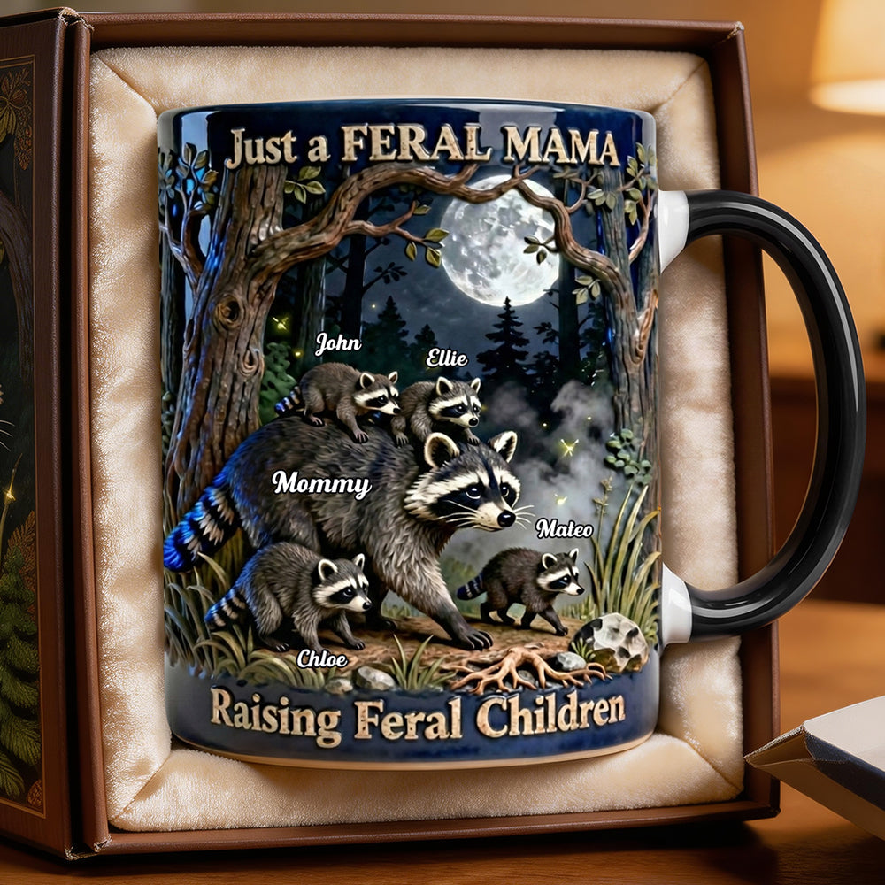 Just a FERAL MAMA - Custom Funny Raccoon Mom Coffee Mug - Perfect Gift for Mom, Grandma & Mothers Coffee Mug PopCulturePrints