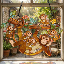Load image into Gallery viewer, “Celebrate the Monkey Business of Love!” - Chilling Fun Monkey Mom Suncatcher Ornament - Personalized Gift for Mom, Grandma, and Children Ornament PopCulturePrints
