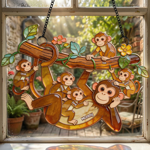 “Celebrate the Monkey Business of Love!” - Chilling Fun Monkey Mom Suncatcher Ornament - Personalized Gift for Mom, Grandma, and Children Ornament PopCulturePrints