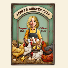 Load image into Gallery viewer, Pampered Chickens &amp; Happy Farmer - Personalized Farm Chicken Girl Metal Sign Metal Signs PopCulturePrints
