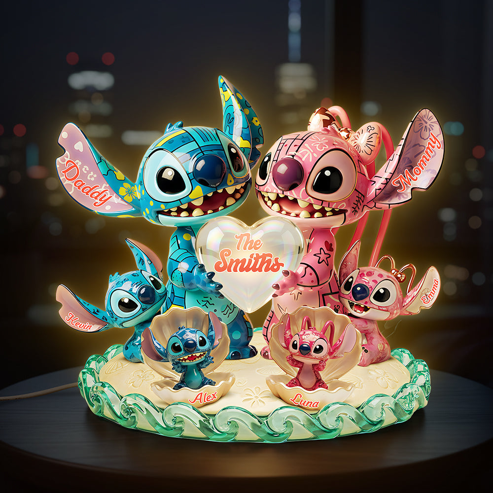 Discover Cosmic Love - Personalized Blue Alien Family Acrylic Light Box Light Box PopCulturePrints
