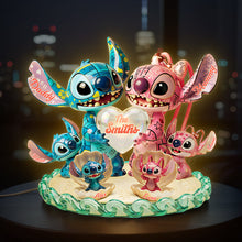 Load image into Gallery viewer, Discover Cosmic Love - Personalized Blue Alien Family Acrylic Light Box Light Box PopCulturePrints
