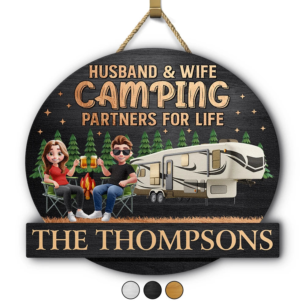 Husband & Wife Camping Partners For Life - Custom Personalized Wood Sign Gift Wood Shaped Sign PopCulturePrints