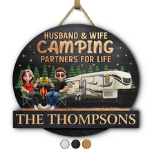 Load image into Gallery viewer, Husband &amp; Wife Camping Partners For Life - Custom Personalized Wood Sign Gift Wood Shaped Sign PopCulturePrints
