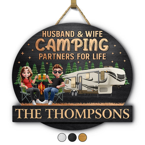 Husband & Wife Camping Partners For Life - Custom Personalized Wood Sign Gift Wood Shaped Sign PopCulturePrints