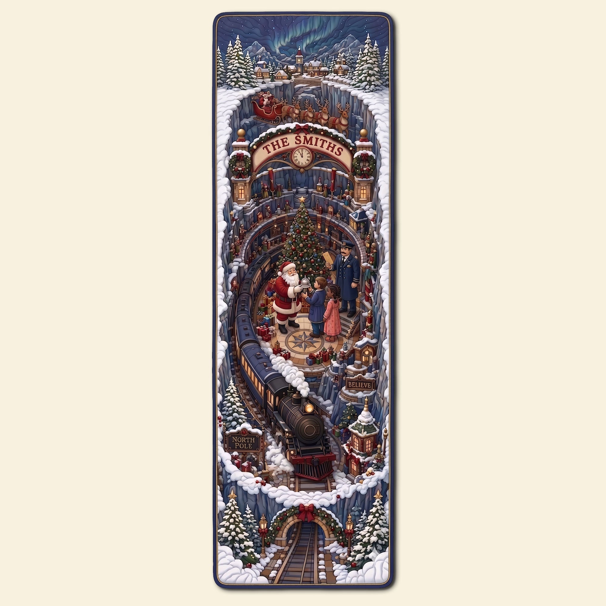 "Celebrate the Season with Joy! - Winter Holiday Train Quilted Table Runner - Personalized Gift for Loved Ones, Family & Friends"