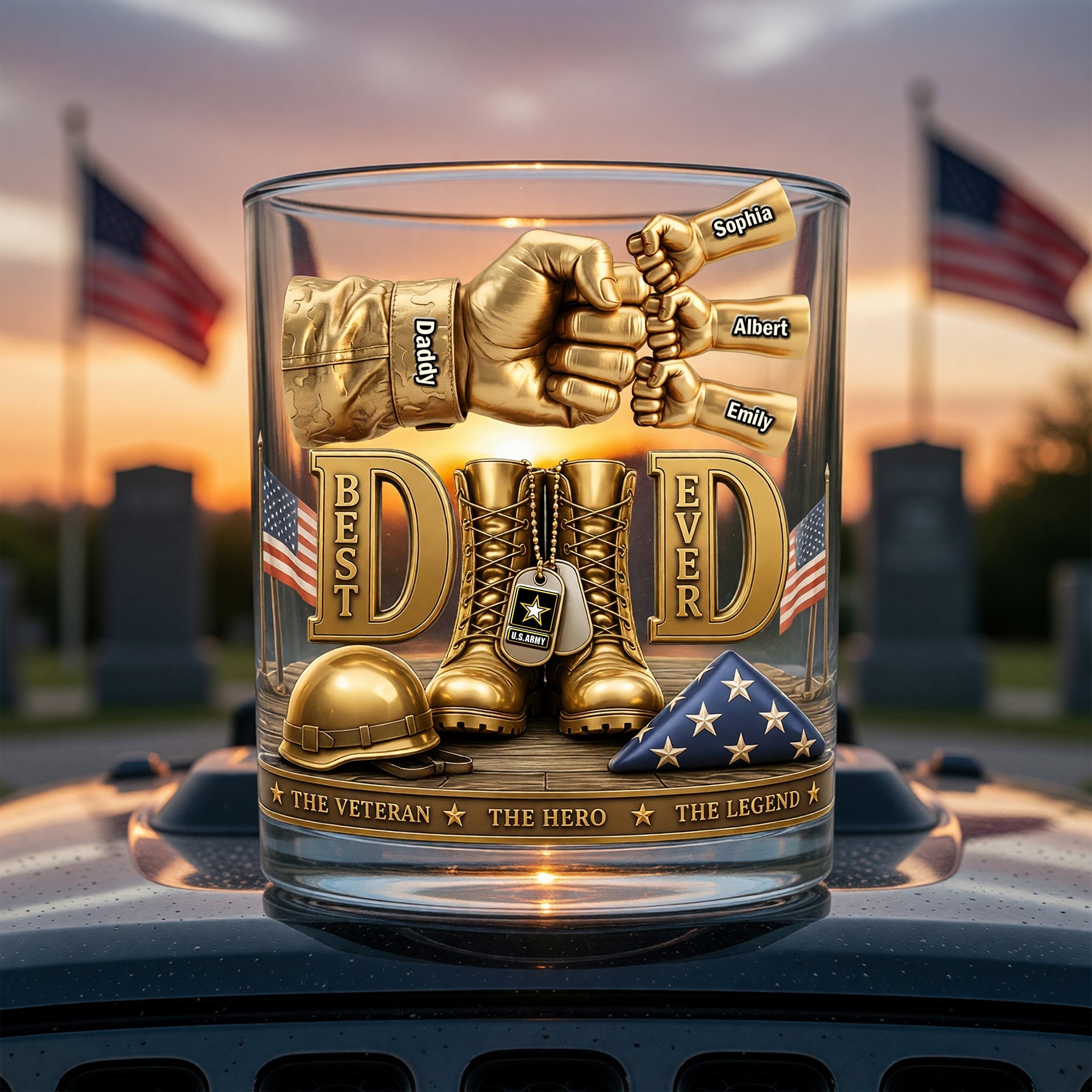 Best Dad Ever - Personalized Veteran Dad's Greatest Victory Round Glass Glass PopCulturePrints