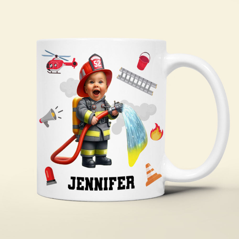Personalized Firefighter Kid Photo Coffee Mug Coffee Mug PopCulturePrints
