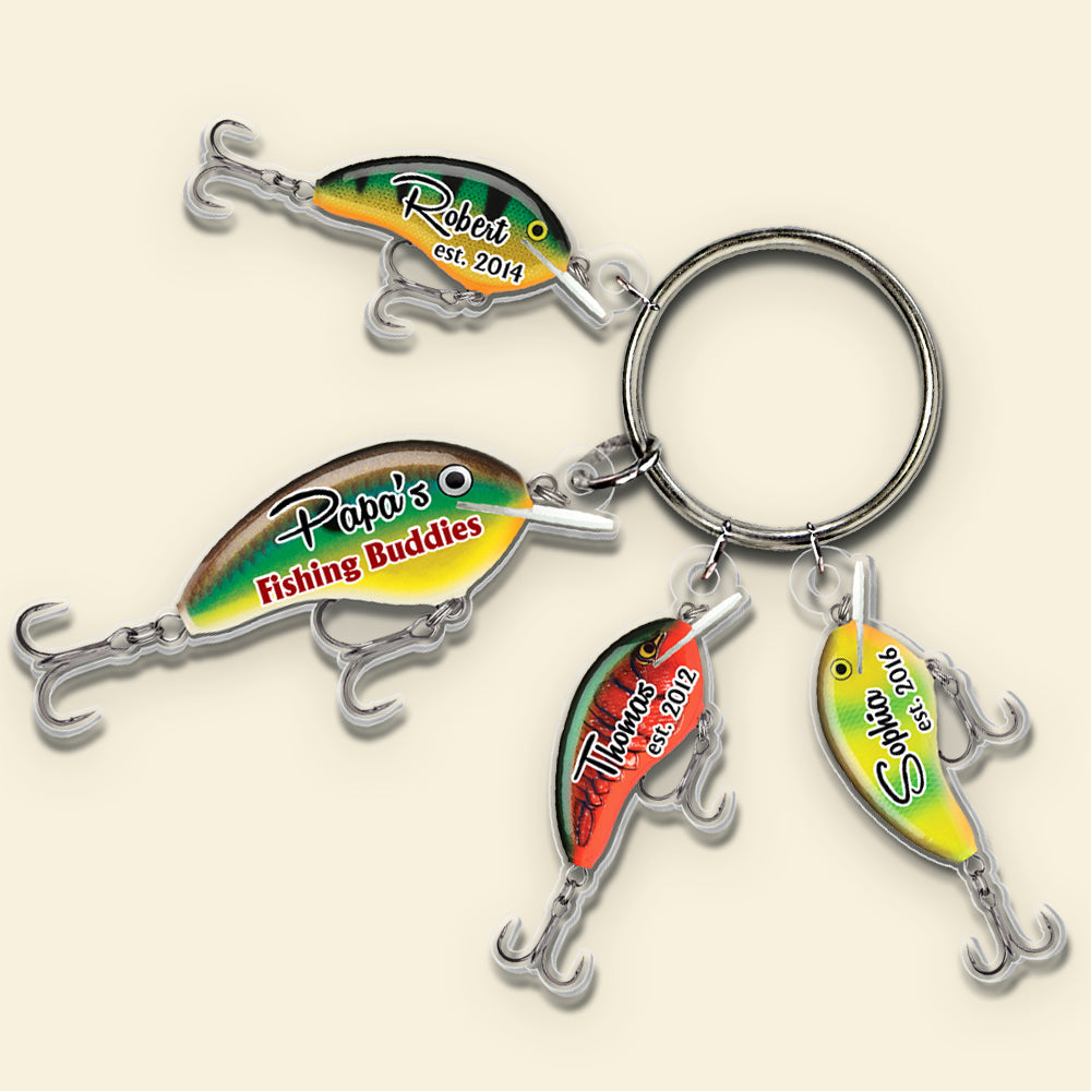 Customized Fishing Buddies Keychain for Dad with Personalized Lure Charms Keychains PopCulturePrints