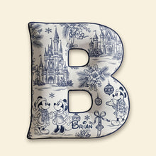 Load image into Gallery viewer, Personalized Toile de Jouy Alphabet Christmas Shaped Pillow – A Unique Gift for Disney Lovers Pillow PopCulturePrints
