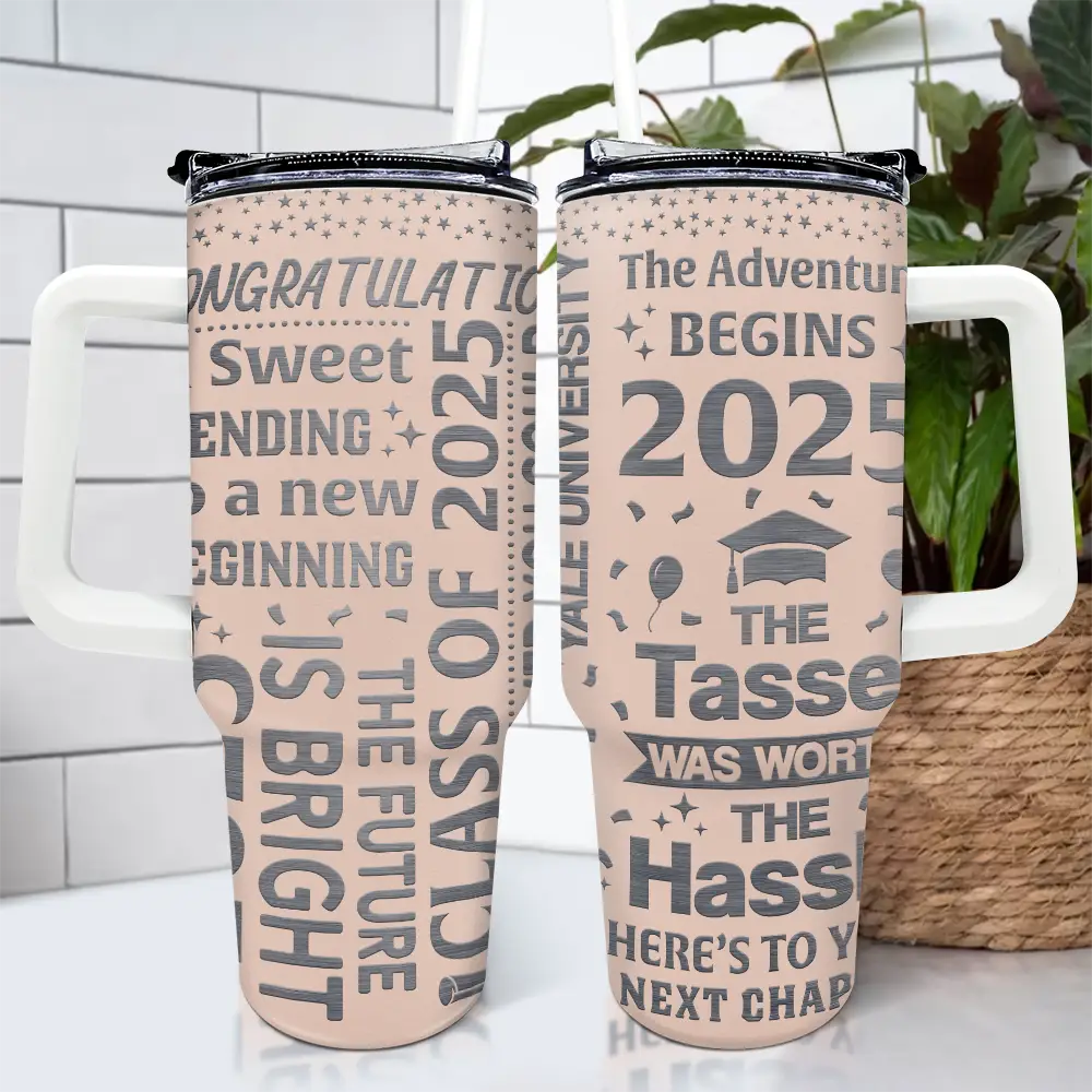 "The Adventure Begins" - Personalized 40oz Tumbler with Straw - Perfect Gift for Graduates, Moms, and Grandmas Tumbler PopCulturePrints