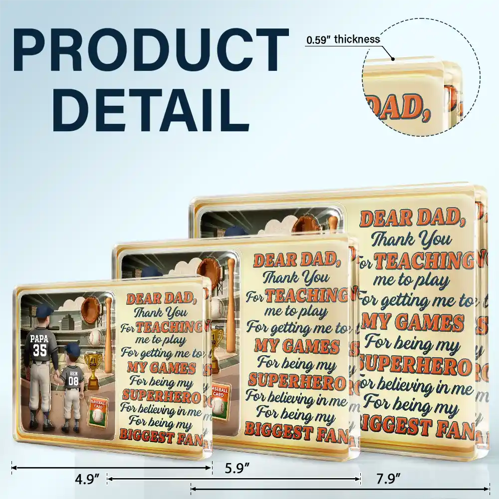 Dear Baseball Dad, Thank You For Teaching Me - Personalized Custom Shaped Acrylic Plaque | Perfect Gift for Dad and Grandpa Acrylic Plaque PopCulturePrints