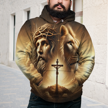 Load image into Gallery viewer, Personalized Jesus and Lion Hoodie - Meaningful Christian Gift AOP Products PopCulturePrints

