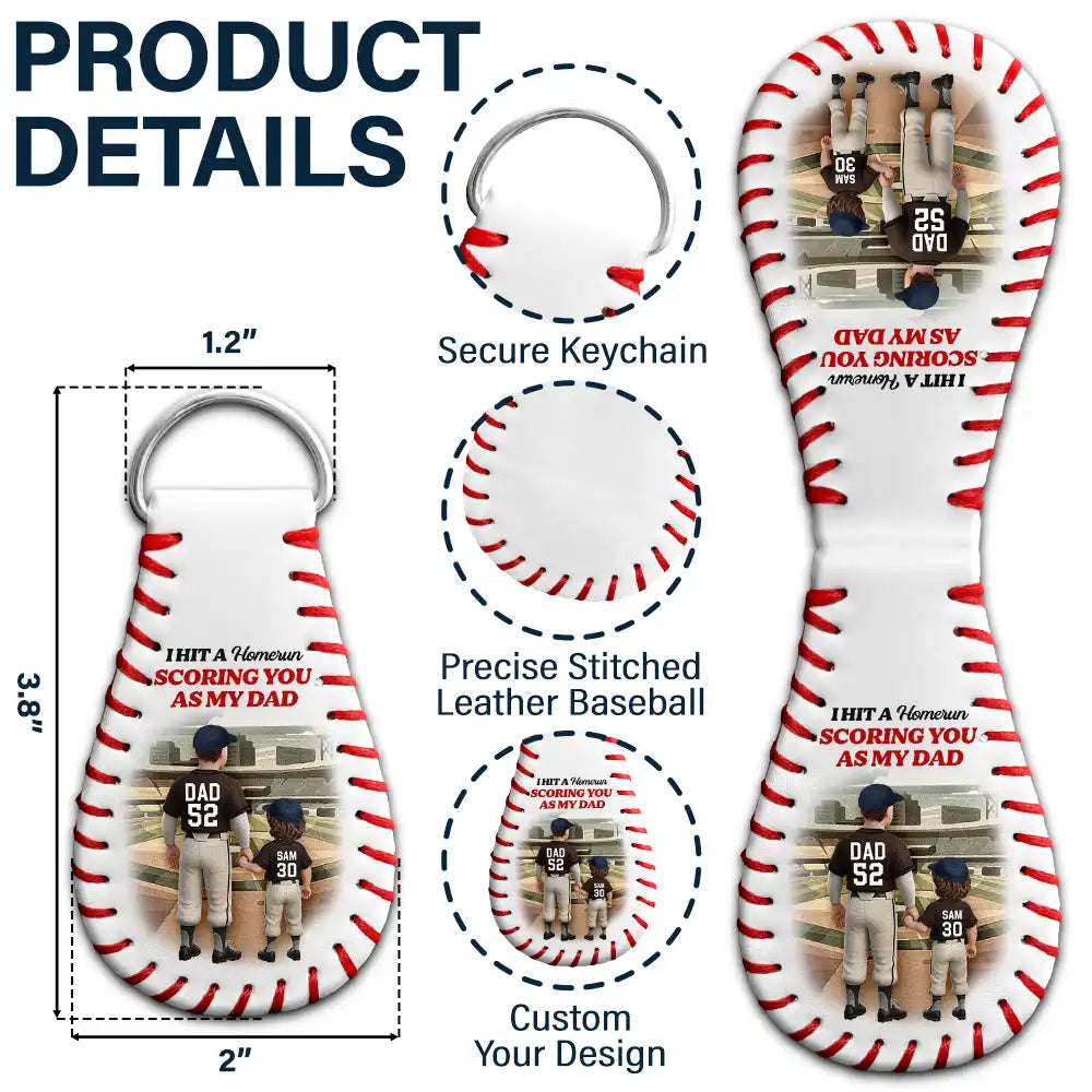 I Caught the Best Dad - Personalized Leather Baseball Keychain for the Best Dads, Grandpas & More Leather Baseball Keychain PopCulturePrints