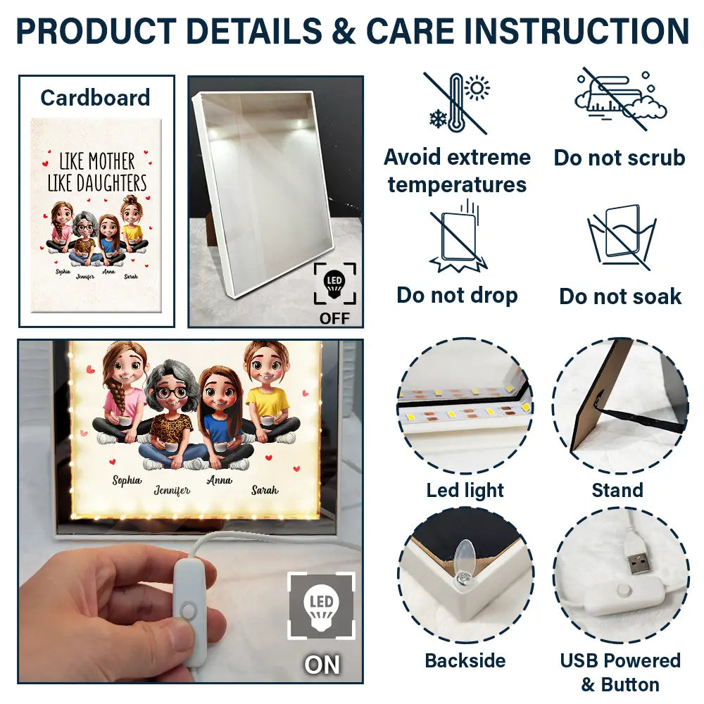 Like Mother Like Daughters - Personalized LED Mirror Frame Lamp - A Meaningful Gift for Moms and Daughters Mirror Frame Lamp PopCulturePrints