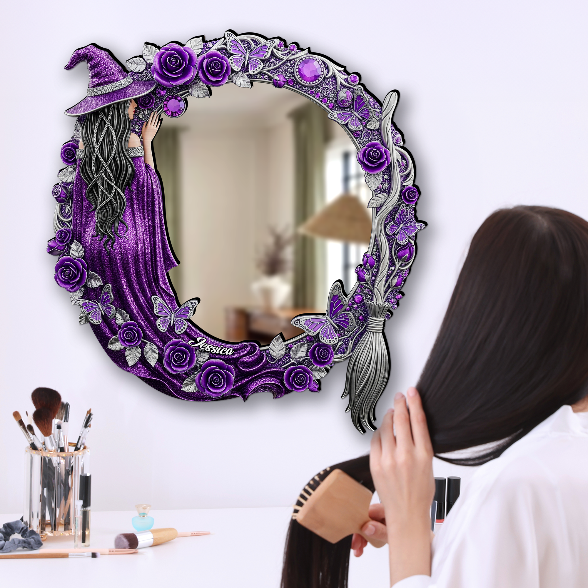 “Reflect Your Inner Witch” - Quirky Witch Shaped Mirror - Personalized Gift for Witch Lovers Mirror PopCulturePrints
