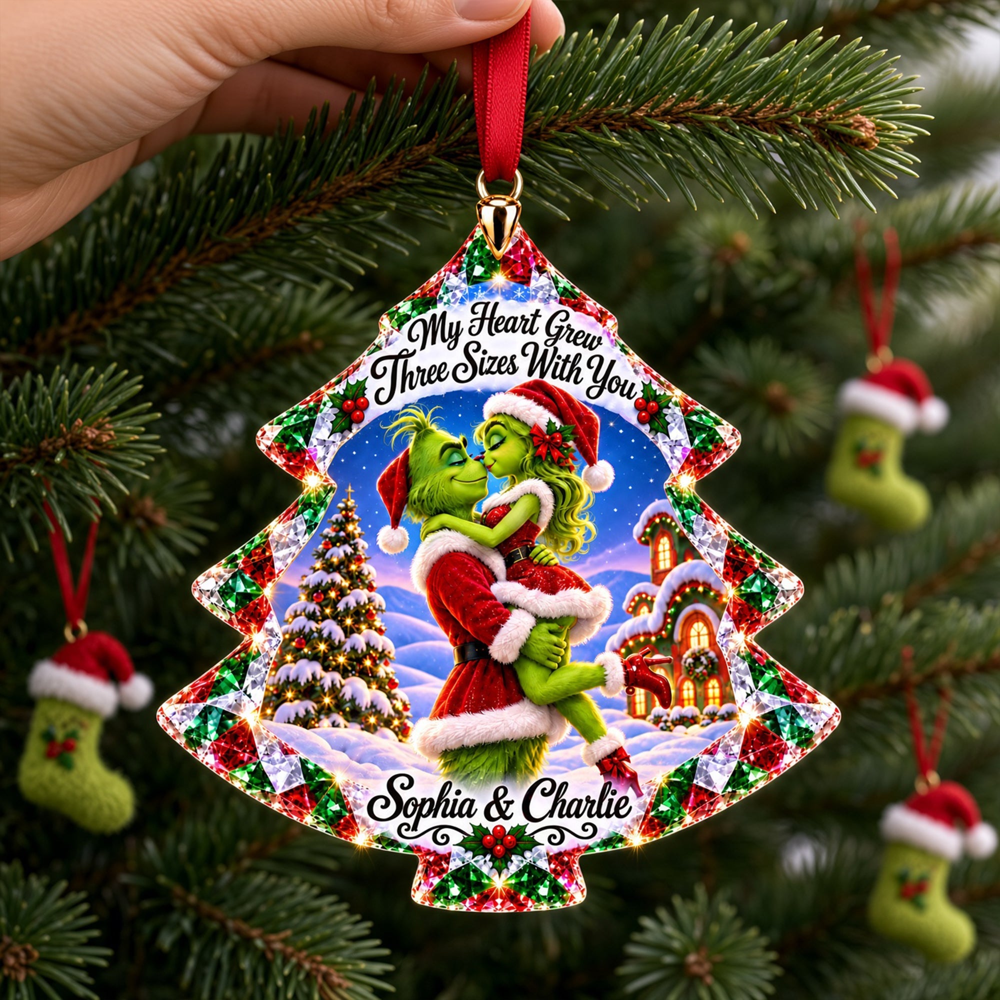 My Heart Grew Three Sizes With You - Romantic Couple Christmas Ornament Ornament PopCulturePrints