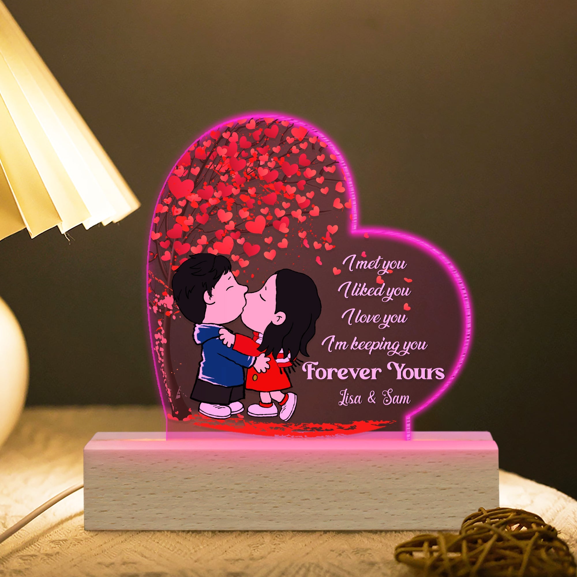 Personalized LED Light for Couples - Romantic Kissing Love Heart Tree