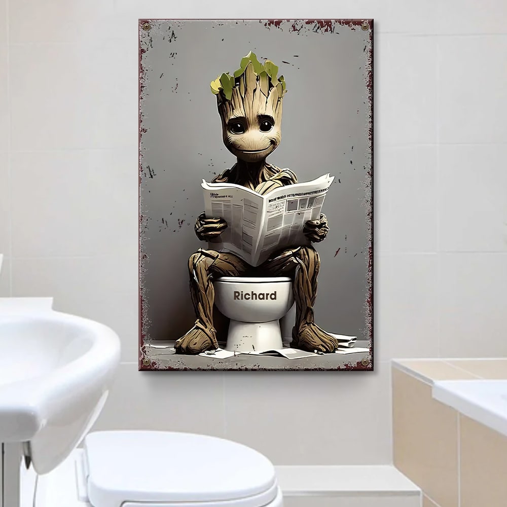 Personalized Funny Metal Sign For Movie Fans - Movie Character Reading in Toilet