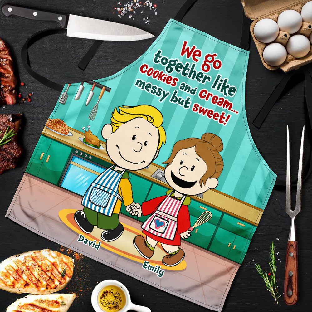 Personalized Couple Aprons - Sweet and Messy Cooking Together Aprons PopCulturePrints