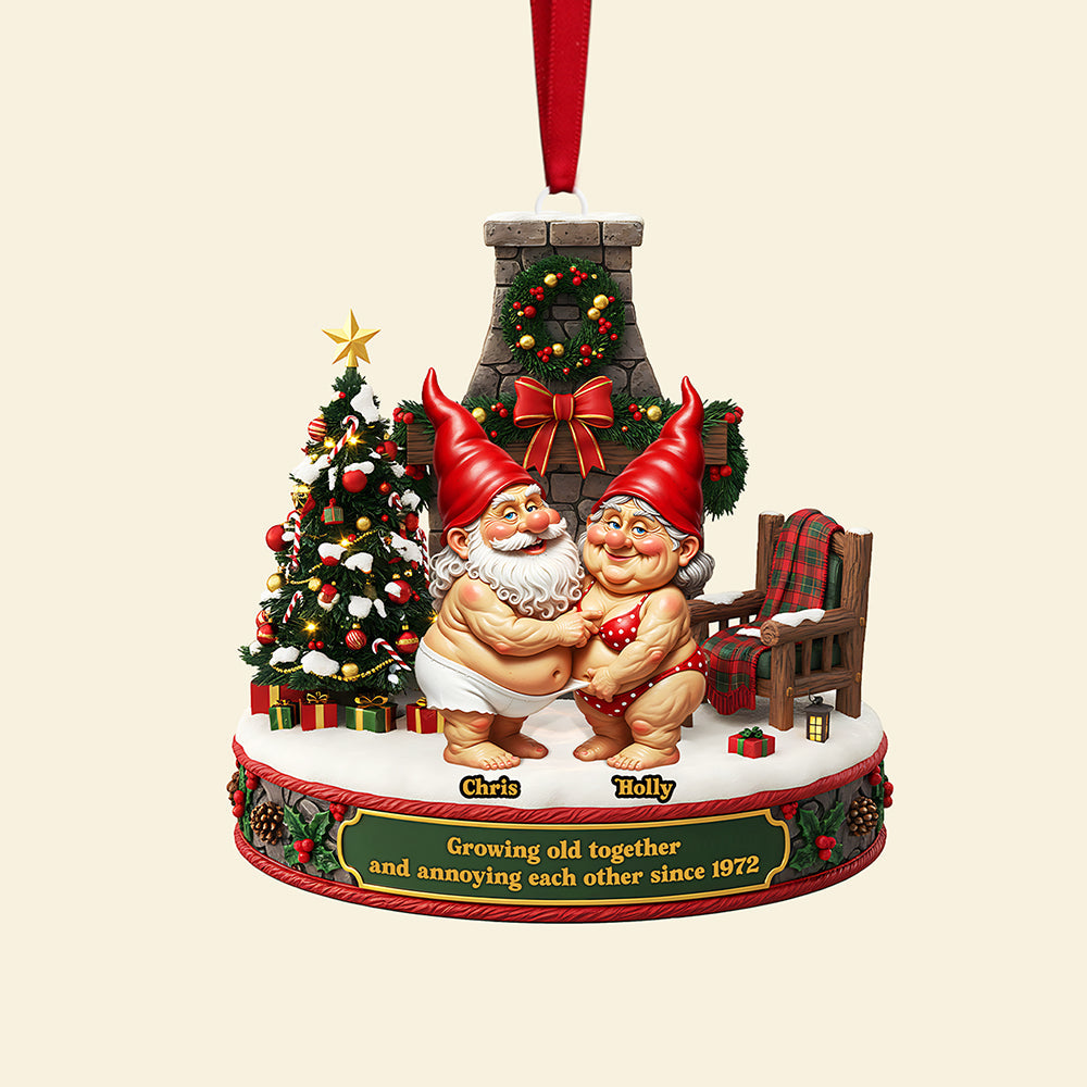"Growing old together and annoying each other since 1972" - Personalized Gnome Couple Acrylic Ornament - Perfect Gift for Couples and Loved Ones Ornament PopCulturePrints