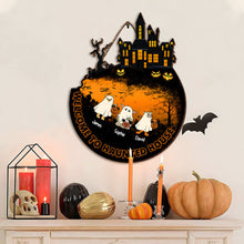 Load image into Gallery viewer, Customizable Family Halloween Wood Sign - Haunted House Welcome
