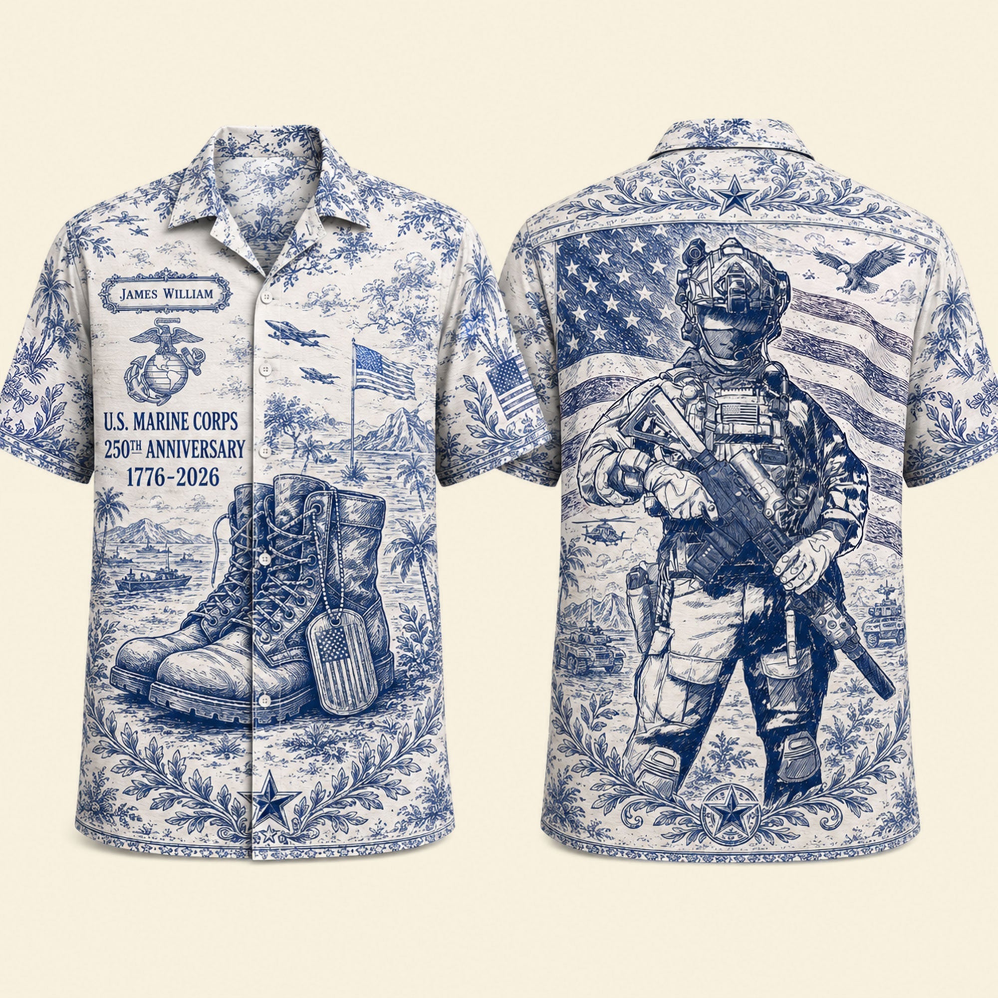 “Celebrate Freedom: 250 Years of Valor” - Personalized Veteran Hawaiian Shirt - Gifts for Veterans and Patriotic Americans Hawaiian Shirts PopCulturePrints