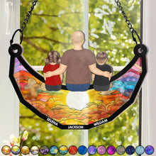 Load image into Gallery viewer, Grandpa and Grandkids on the Moon - Personalized Window Hanging Suncatcher Ornament Suncatcher Ornament PopCulturePrints
