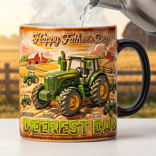 Happy Father's Day, Dearest Dad - Vintage Farmer Dad Magic Mug | Personalized Gift for Dad & Grandpa Coffee Mug PopCulturePrints