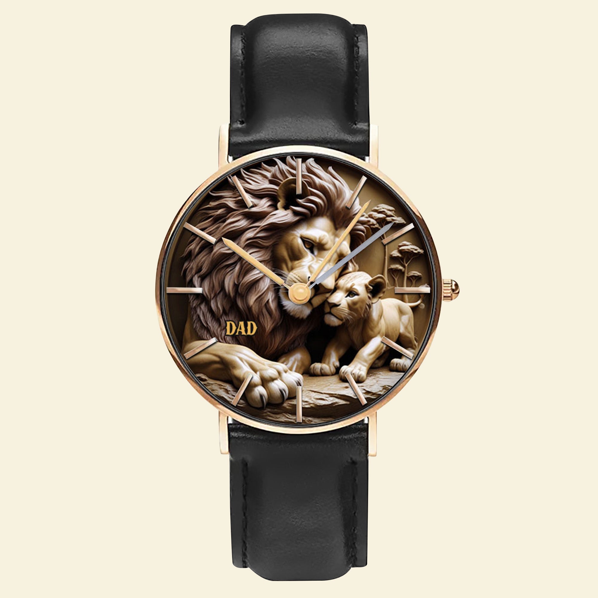 “Strength of a Lion, Love of a Dad” - Lion Dad Watch, Personalized Gift for Dads, Grandpas, and Father Figures Quartz Watch PopCulturePrints