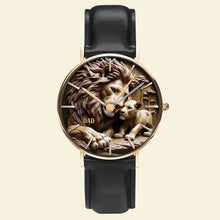 Load image into Gallery viewer, “Strength of a Lion, Love of a Dad” - Lion Dad Watch, Personalized Gift for Dads, Grandpas, and Father Figures Quartz Watch PopCulturePrints
