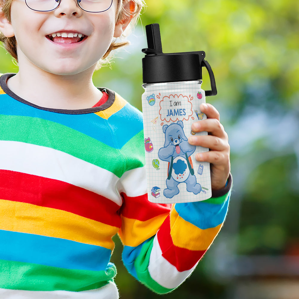 Personalized Kids Water Bottle - Cute Bear Design with Positive Affirmations