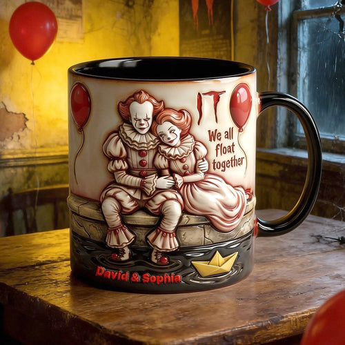 “We all float together” - Horror Couple Accent Mug, Personalized Gift for Couples Coffee Mug PopCulturePrints