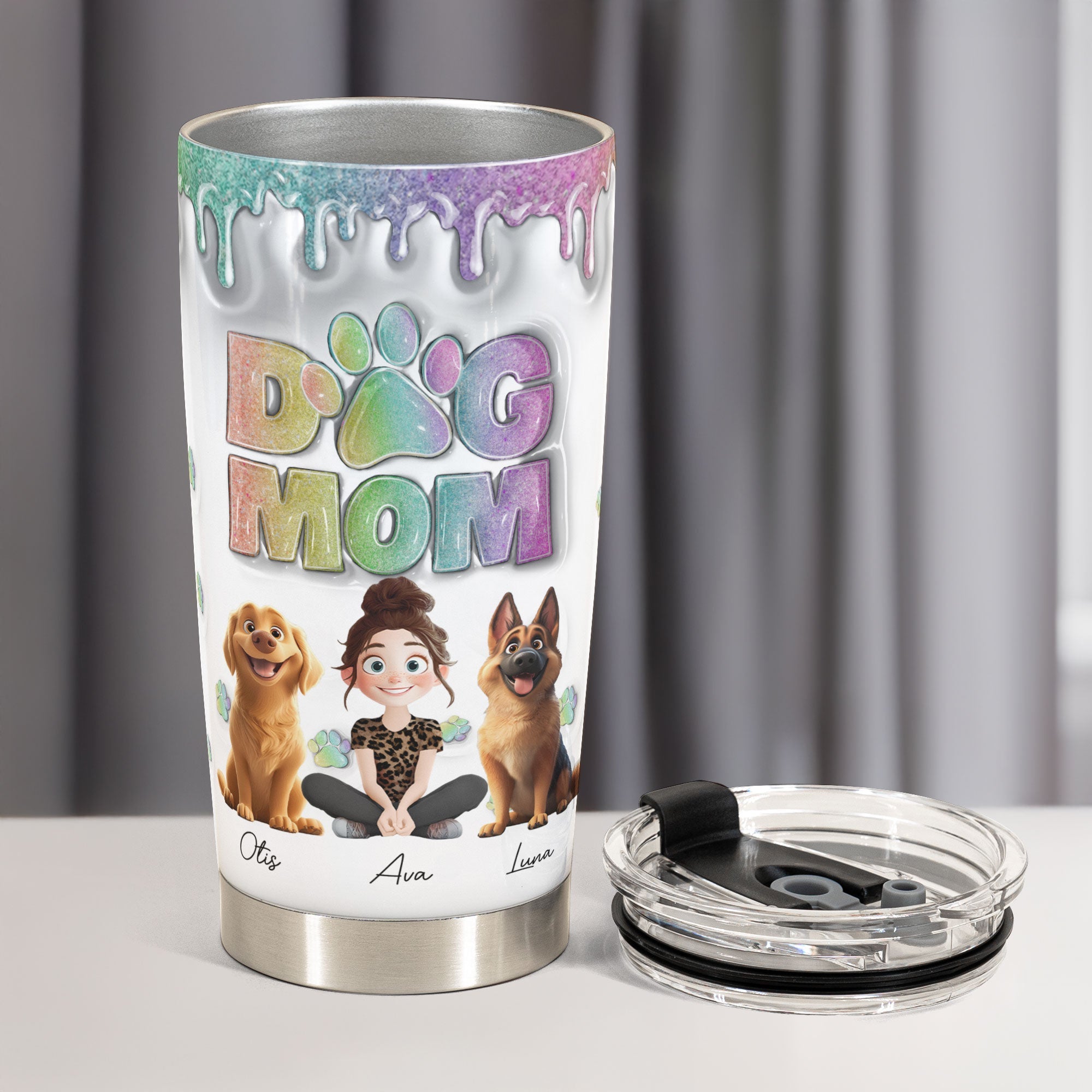 “Paw-sitively Pawesome!” - Lovely Dog Mom Cartoon Personalized Tumbler Cup - Custom Gift for Dog Lovers and Pet Moms Tumbler Cup PopCulturePrints